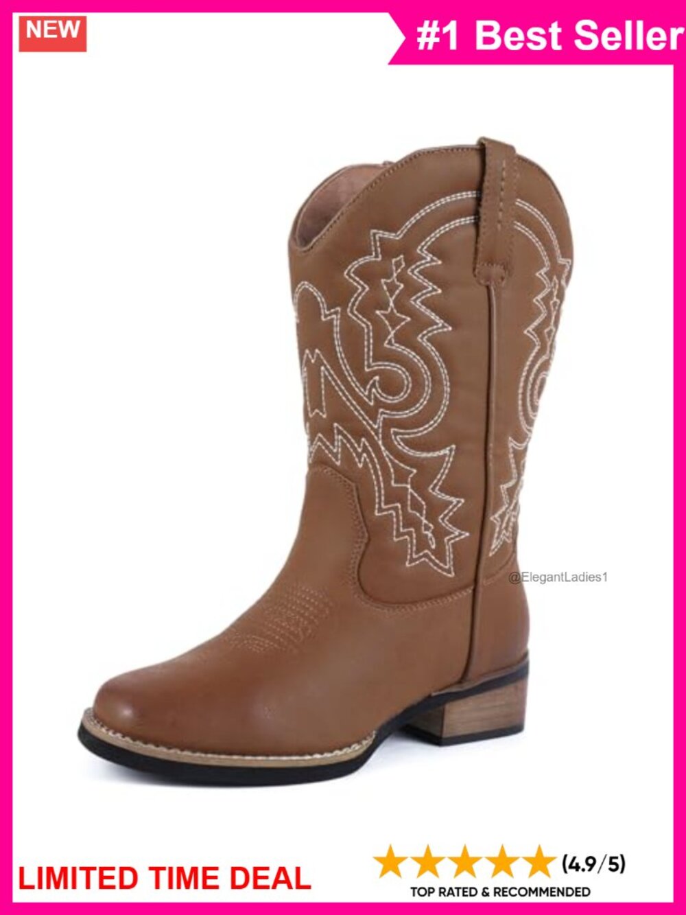 Western Cowboy Boots Square Toe Wide Calf Mid Calf Pull-On Booties